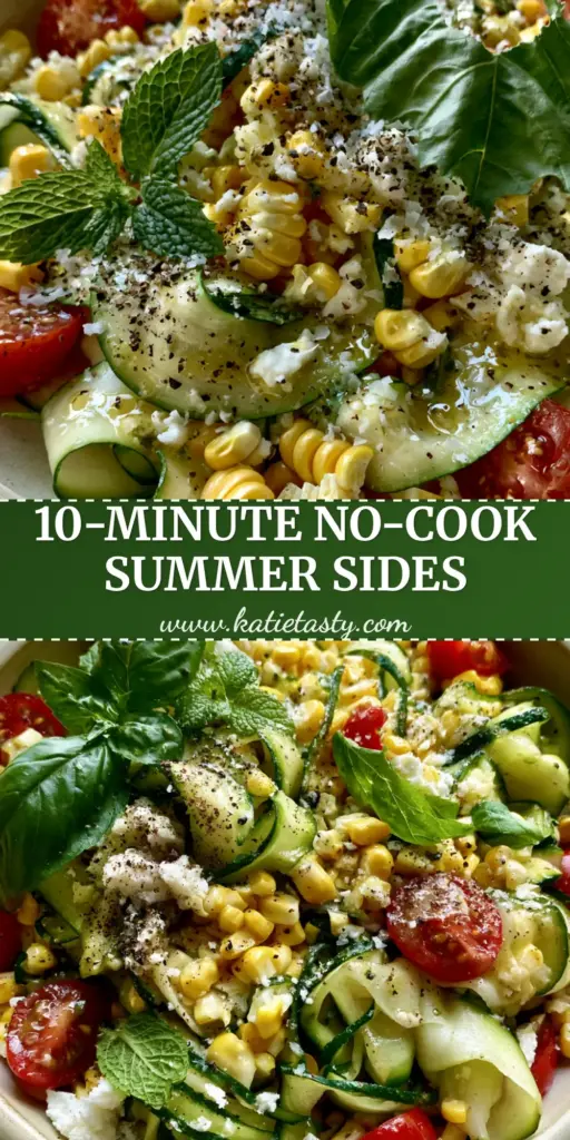 Summer Vegetable Side Dishes: Shaved Zucchini and Raw Corn Salad with Lemon-Herb Vinaigrette 4 A rustic cream bowl filled with shaved zucchini ribbons, fresh corn, and cherry tomatoes, showcasing vibrant summer vegetable side dishes.