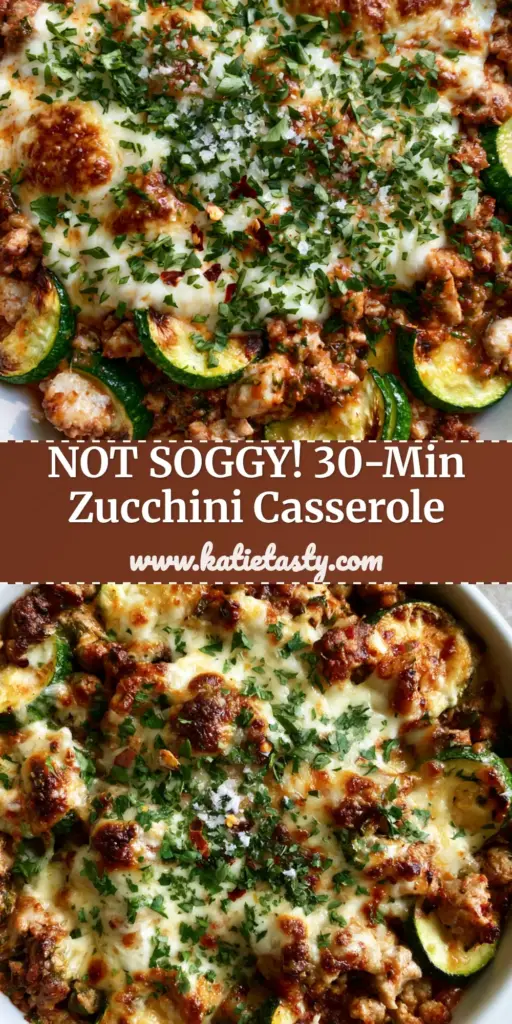 Ground Turkey Zucchini Casserole with Bubbly Mozzarella and Savory Tomato Glaze 4 A high-angle photo of a ground turkey zucchini casserole in a white dish with bubbly cheese and parsley. (ground turkey zucchini casserole)
