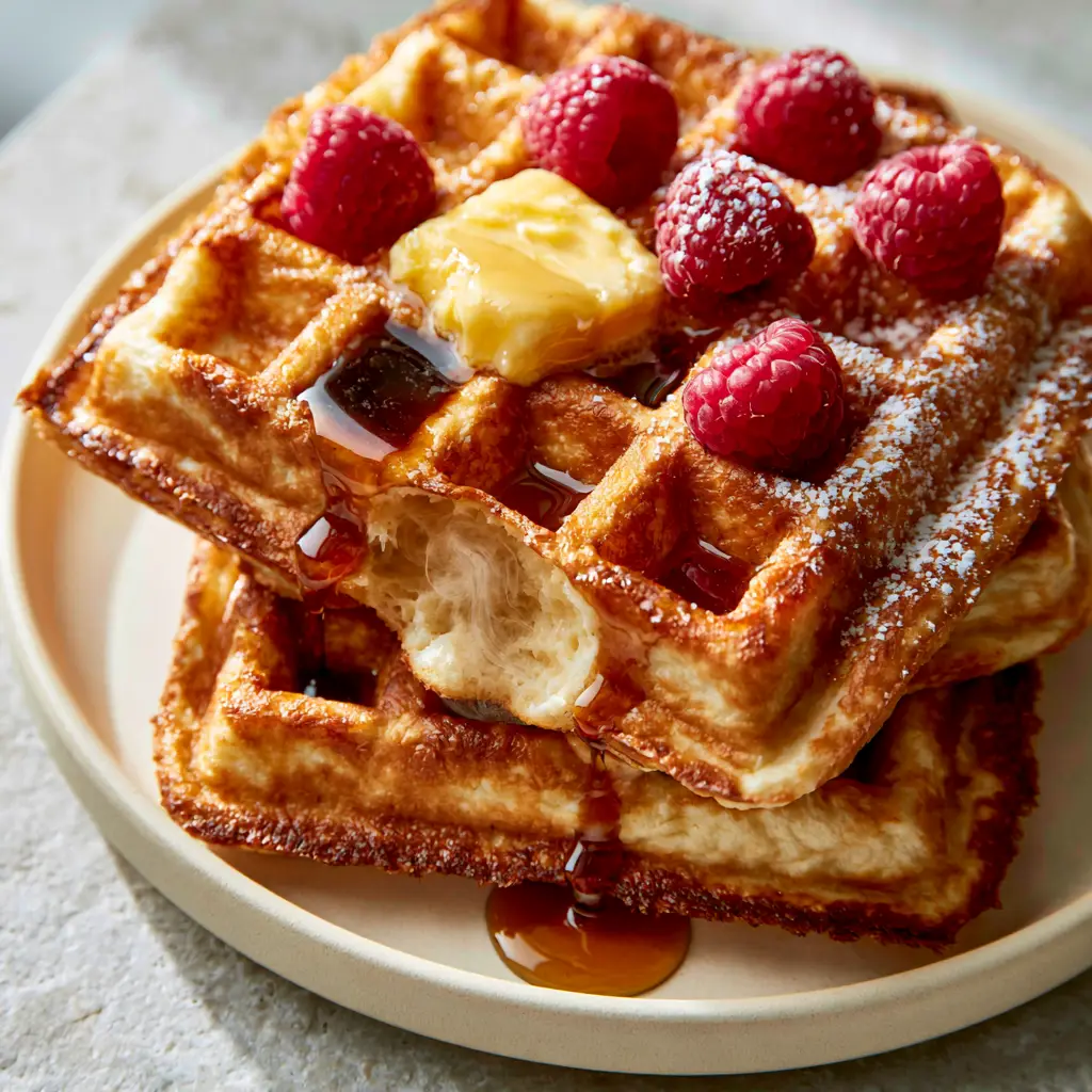 Greek Yogurt Waffles: The Ultimate Crispy and Fluffy Protein Breakfast 1 A slightly torn Greek Yogurt Waffle showing the soft, airy, steam-filled interior.