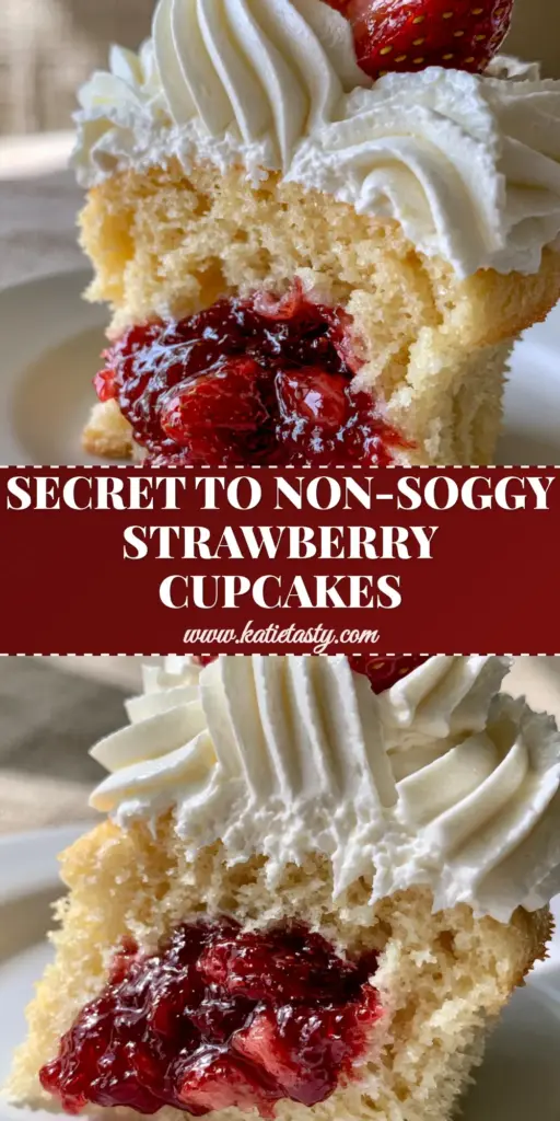 Strawberry Shortcake Cupcakes: A Gourmet Recipe for Airy Sponge and Crimson Jam 4 A gourmet Strawberry Shortcake cupcake sliced vertically to show the crimson jam filling and stiff whipped cream swirl.