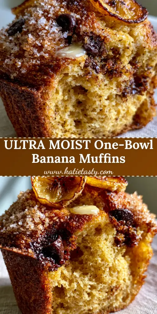 Banana Bread Muffins: The Ultimate Bakery-Style Chocolate Chip Recipe 3 Bakery-style banana bread muffins with high domed tops, caramelized banana coins, and sparkling turbinado sugar crust.