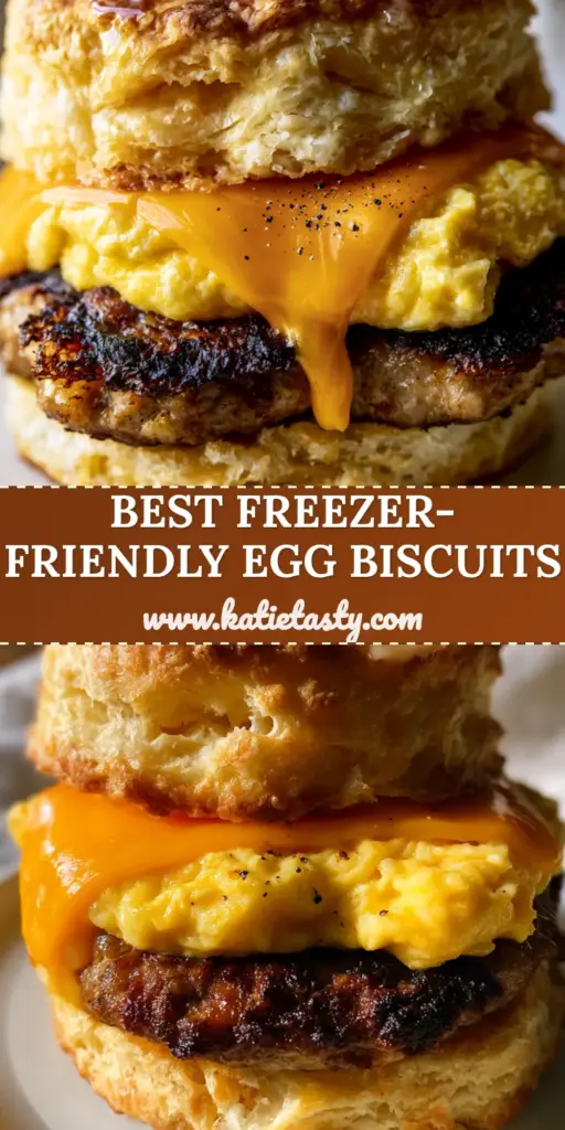 Egg Biscuits with Flaky Buttermilk Layers and Savory Sausage 4 A close-up of gourmet egg biscuits with a thick sausage patty, folded yellow egg, and melting sharp cheddar on a flaky buttermilk biscuit.