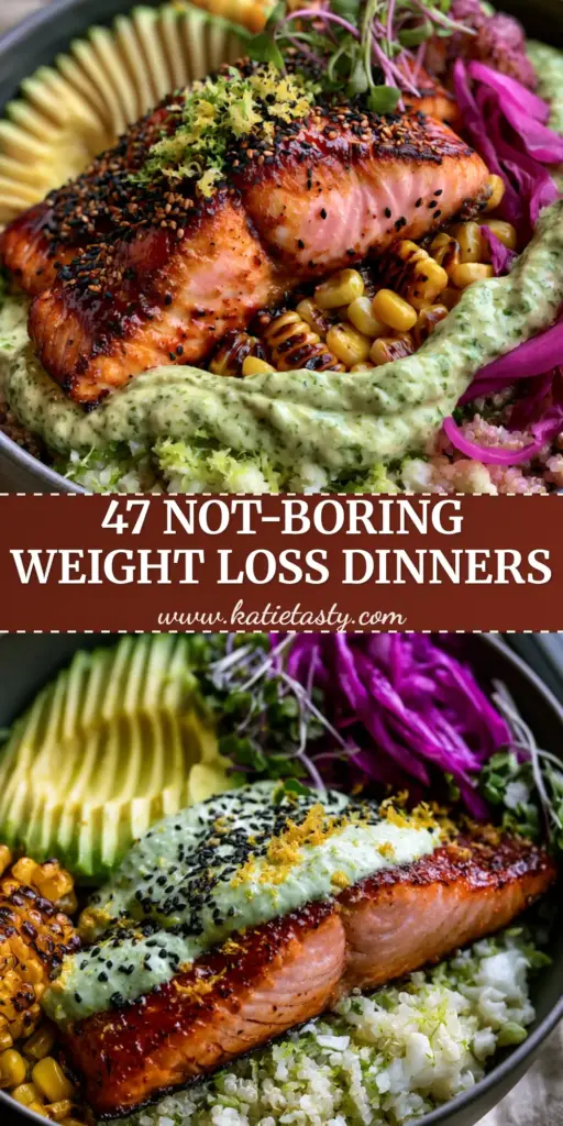Healthy Dinner Ideas: Honey-Sriracha Salmon Bowls with Lime-Zested Quinoa 3 A vibrant gourmet bowl featuring honey-sriracha salmon, quinoa, and avocado for healthy dinner ideas.