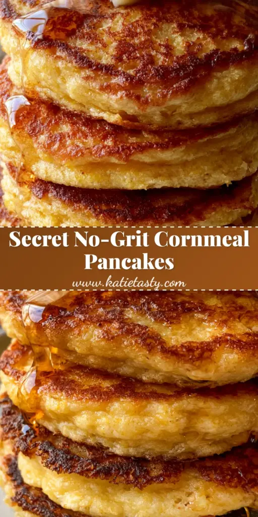 Cornmeal Pancakes: The Ultimate Recipe for Crispy Lacy Edges and Soft Centers 3 A tall stack of four thick cornmeal pancakes with crispy lacy edges, melting butter, and amber maple syrup on a white ceramic plate. (cornmeal pancakes)