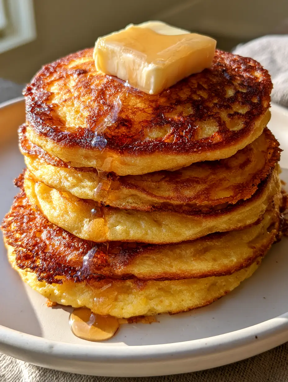 Cornmeal Pancakes: The Ultimate Recipe for Crispy Lacy Edges and Soft Centers 4 Extreme macro photo of cornmeal pancakes showing the soft crumb and viscous syrup dripping down the side. (cornmeal pancakes)