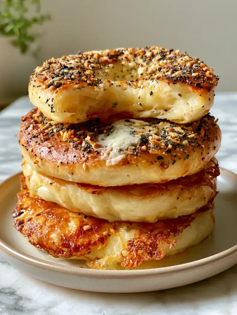 Cottage Cheese Flagels: The Ultimate High-Protein Everything Bagel Alternative 1 Rustic circular Cottage Cheese Flagels encrusted with poppy seeds and garlic flakes on a marble countertop.