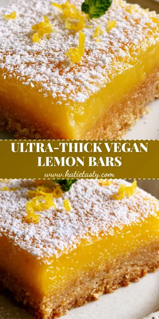 A close-up shot of gluten-free vegan lemon bars with a thick yellow curd and powdered sugar dusting on a white plate.