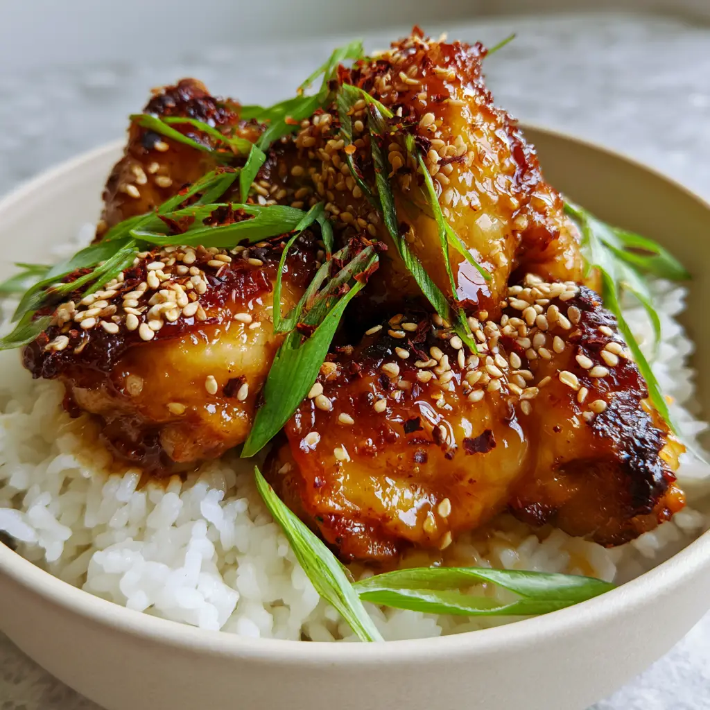 Honey Chicken pieces reflecting light with a translucent amber glaze and vibrant green scallions.