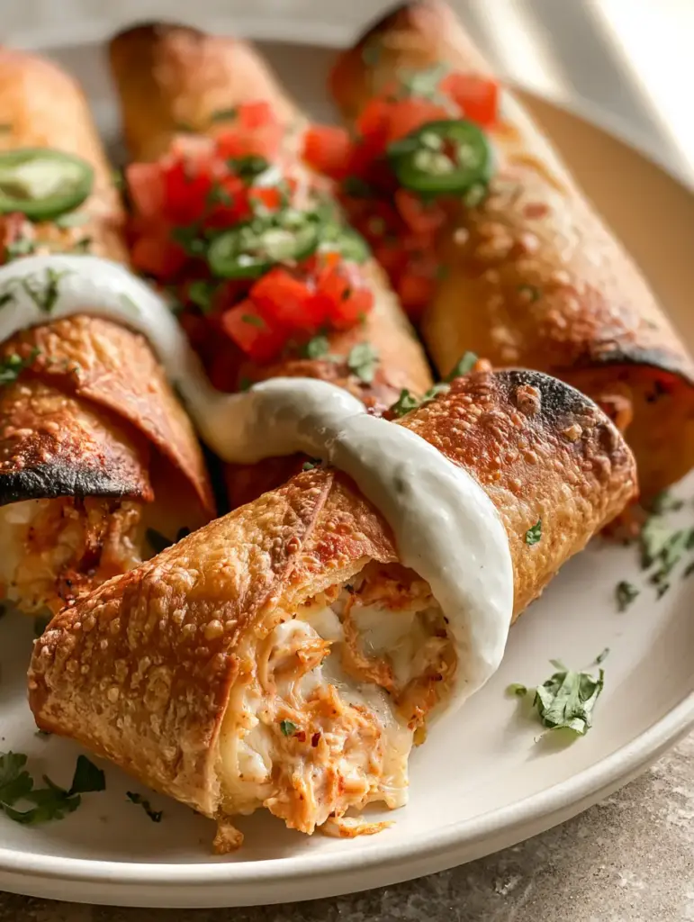 Baked Cream Cheese Chicken Taquitos: The Ultimate Extra Crispy Flour Tortilla Recipe 2 One snapped Baked Cream Cheese Chicken Taquito revealing a steaming-hot center of shredded chicken and melted Monterey Jack.