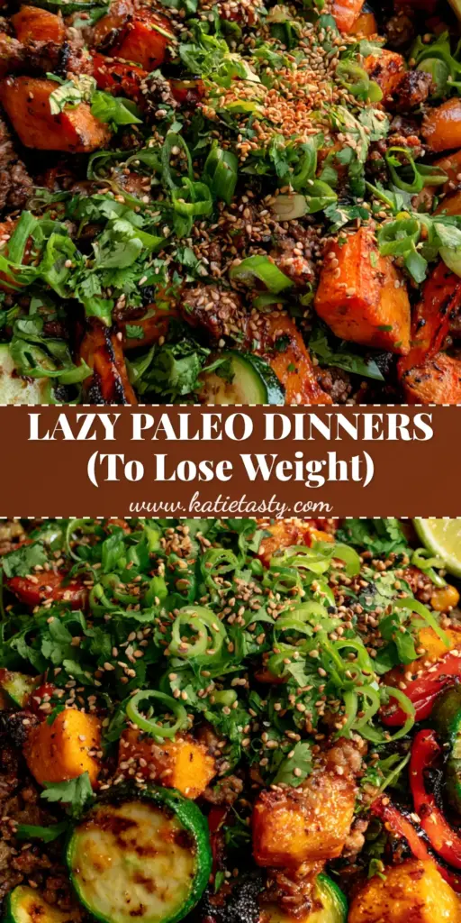 A top-down view of a Paleo beef and sweet potato skillet with charred edges, zucchini, and lime. (Paleo diet for beginners)