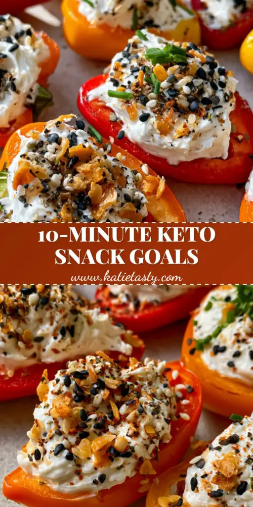 A colorful platter of cream cheese stuffed mini peppers heavily encrusted with everything bagel seasoning and snipped chives.