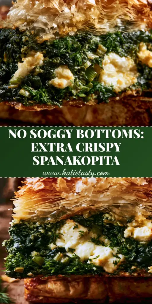 A rustic baking tin showing a sliced piece of the spanakopita recipe being lifted with steam and melting feta chunks.