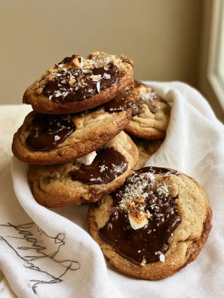 Soft-baked buttery dough cookies with golden caramelized edges and irregular pools of chocolate on a rustic counter.