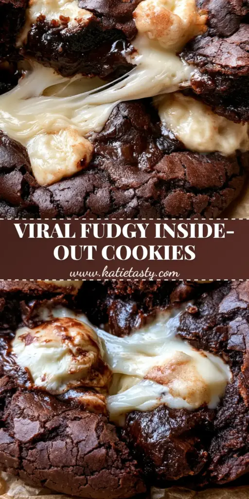 Inside Out Chocolate Chip Cookies: The Ultimate Molten Dark Cocoa Experience 3 A stack of artisanal Inside Out Chocolate Chip Cookies with dark cocoa dough and melting white chocolate chips on brown parchment paper.