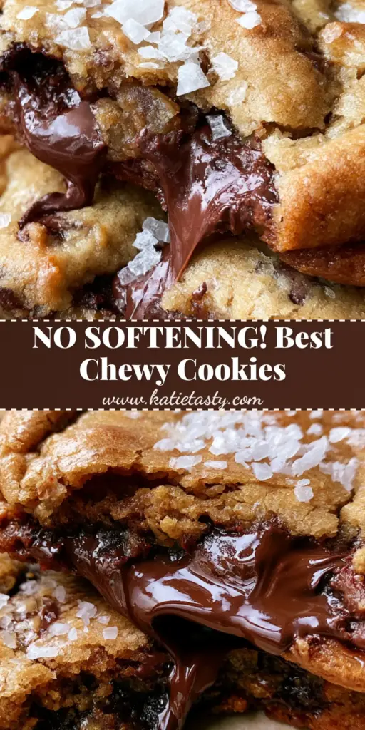A close-up shot of melted butter chocolate chip cookies on grease-stained parchment paper with molten chocolate chunks and flaky sea salt.