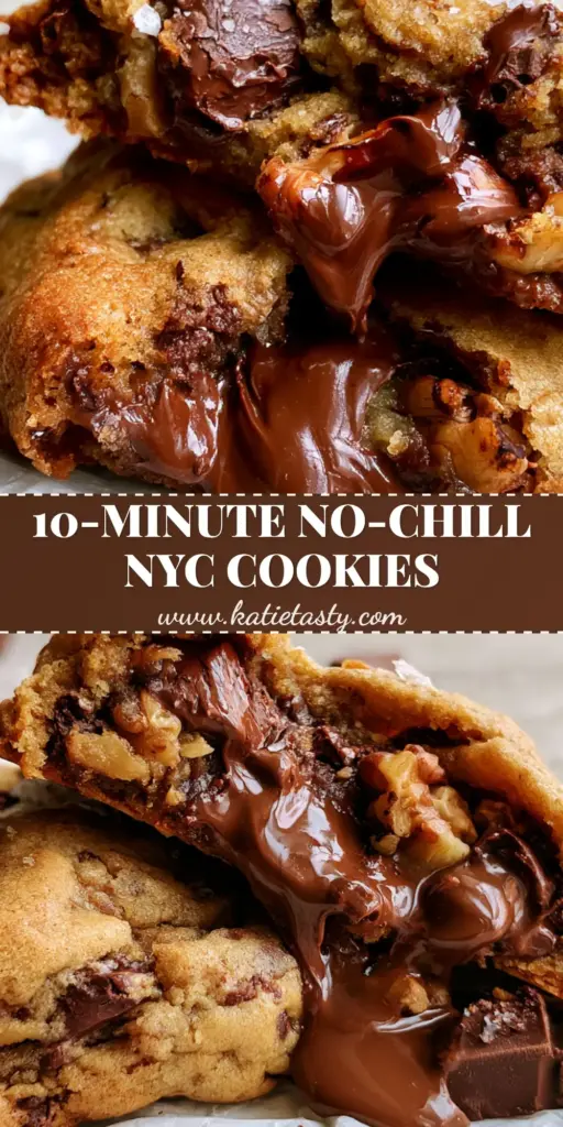 NYC Cookies: The Ultimate Bakery-Style 6-Ounce Chocolate Chip Cookie Recipe 4 A close-up of giant 6-ounce NYC cookies with melting chocolate chunks and toasted walnuts on parchment paper.