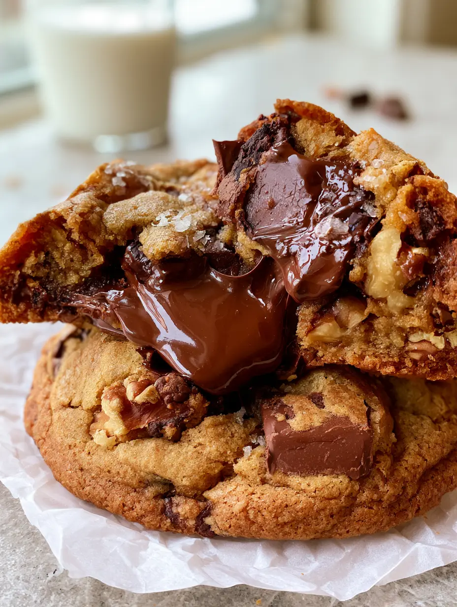 NYC Cookies: The Ultimate Bakery-Style 6-Ounce Chocolate Chip Cookie Recipe 3 Extreme close-up of a broken 6-ounce NYC cookies showing a molten gooey center and flowing chocolate pools.