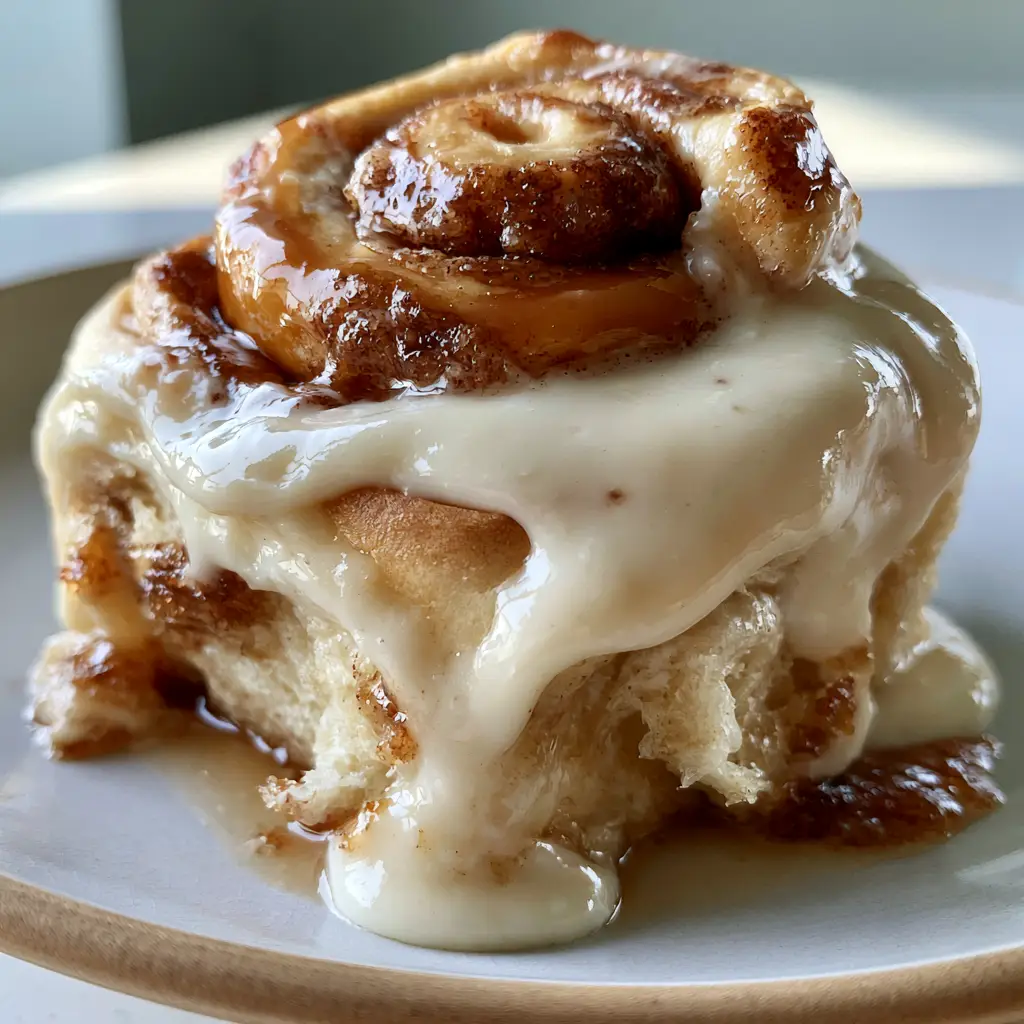 Smartphone photo of cinnamon rolls in a pan with a pool of caramelized brown sugar and heavy cream glaze.