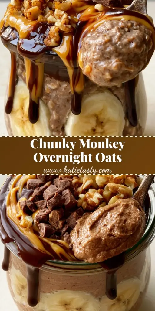 A decadent Weck jar filled with Chunky monkey overnight oats, featuring banana slices pressed to the glass and a heavy chocolate peanut butter drizzle.