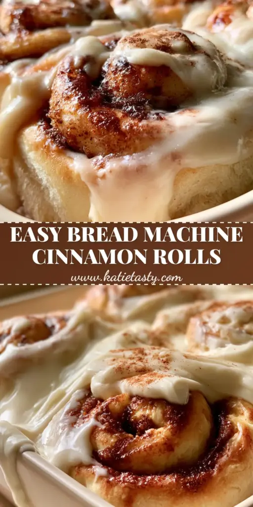 Bread machine cinnamon rolls with Thick Cream Cheese Frosting 4 A rustic matte white ceramic dish filled with golden-brown Bread machine cinnamon rolls topped with melting cream cheese frosting.