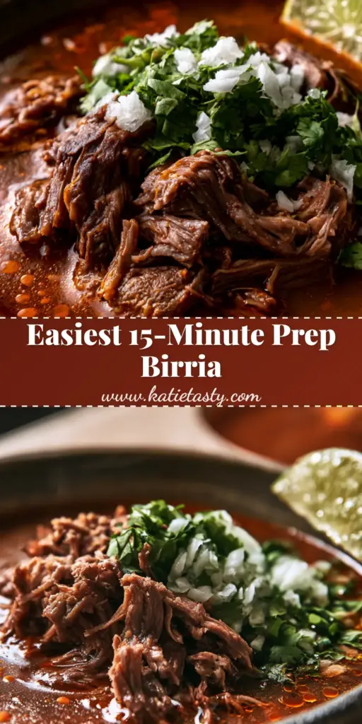 A handheld smartphone photo of a rustic bowl filled with shredded beef birria, shimmering orange fat droplets, and fresh cilantro (birria de res crockpot recipe).
