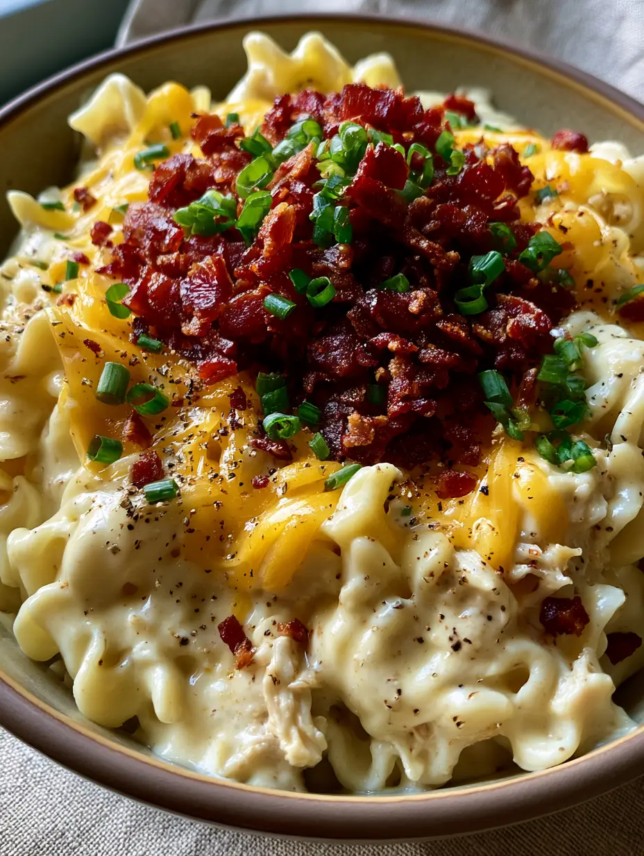 Crack Chicken and Noodles: The Ultimate Creamy Comfort Food Recipe 3 A smartphone photo of Crack Chicken and Noodles showing the glossy ranch sauce clinging to wavy egg noodles and shredded chicken breast.