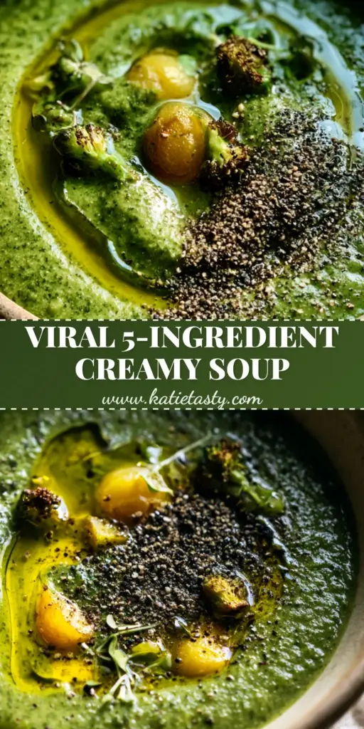 broccoli potato soup with Charred Florets and Golden Potato Cubes 3 A top-down view of thick broccoli potato soup in a matte bowl with charred florets and olive oil swirl.