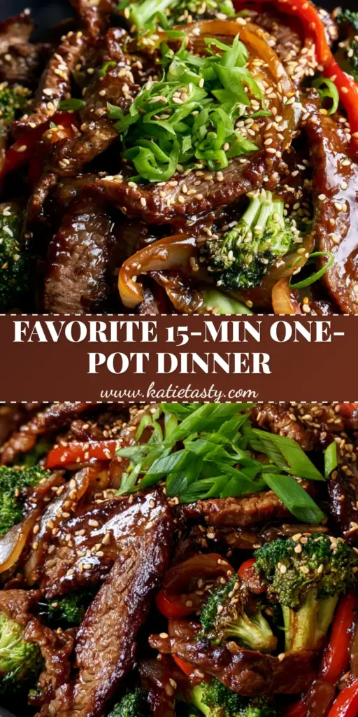 A close-up shot of seared beef stir-fry with a glossy garlic-soy glaze and bright vegetables in a matte black bowl. (easy recipe)