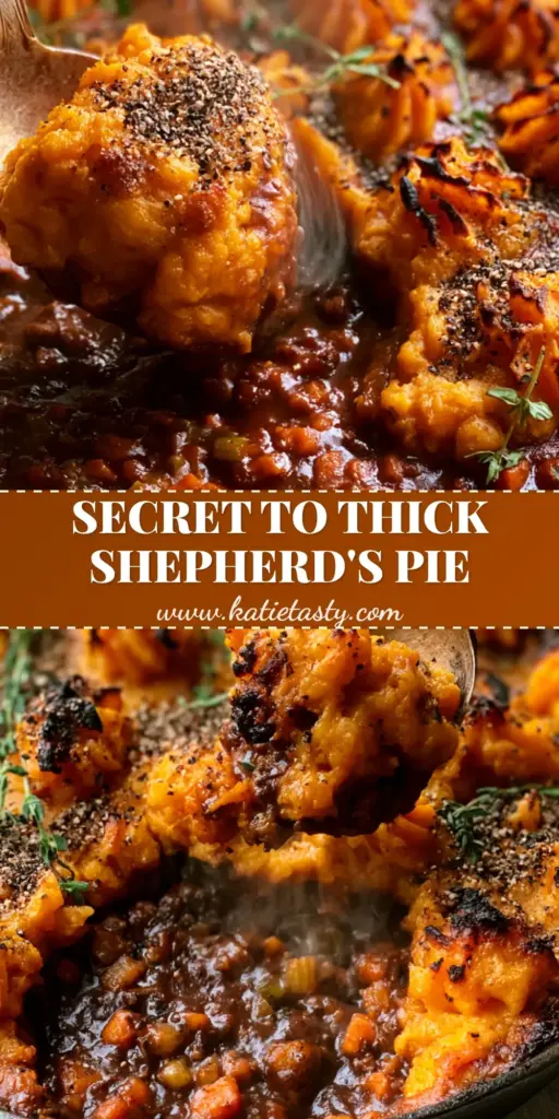 Whole30 Shepherd's Pie with Creamy Sweet Potato Mash 4 A rustic black cast iron skillet containing Whole30 shepherd's pie with a mahogany meat gravy and piped orange sweet potato swirls with charred peaks.