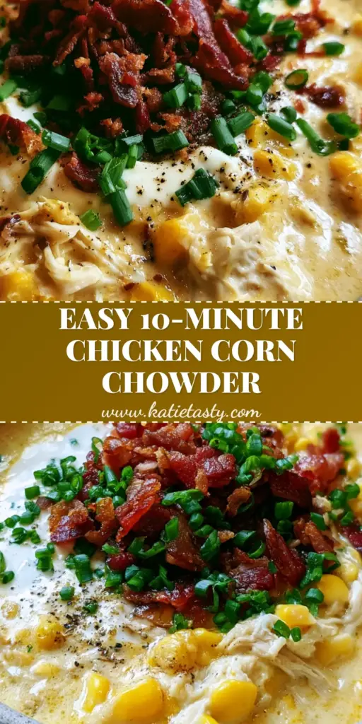 Chicken Corn Chowder: The Ultimate Creamy and Comforting Recipe 3 A vertical close-up of a rustic bowl of creamy chicken corn chowder topped with crispy bacon and chives. (chicken corn chowder)