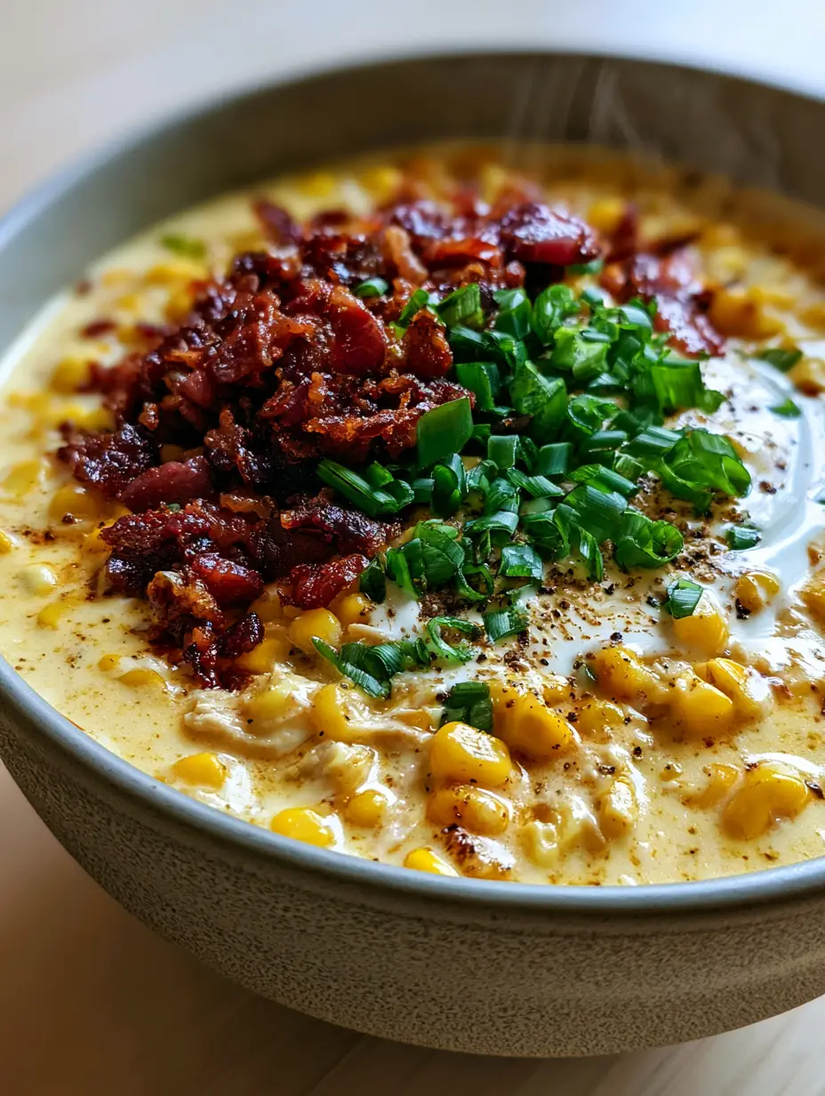 Chicken Corn Chowder: The Ultimate Creamy and Comforting Recipe 4 Close up shot showing the velvety pale golden-yellow broth and bright yellow corn of the chicken corn chowder. (chicken corn chowder)
