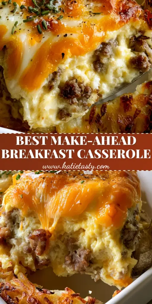 A thick square slice of sausage egg and hashbrown casserole with a crispy potato crust and melted bubbling cheese being lifted from a white dish. (sausage egg and hashbrown casserole)