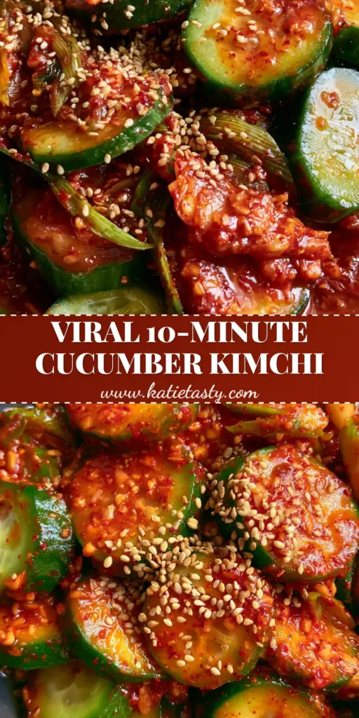 Korean cucumber kimchi salad: The Viral 10-Minute Spicy Cucumber Recipe 4 A close-up of Korean cucumber kimchi salad in a dark bowl with thick rounds and glossy red sauce.