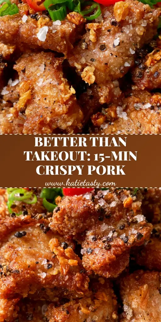 A tall bowl of ultra-crispy salt and pepper pork bites topped with red chilies and green scallions on a stone background.