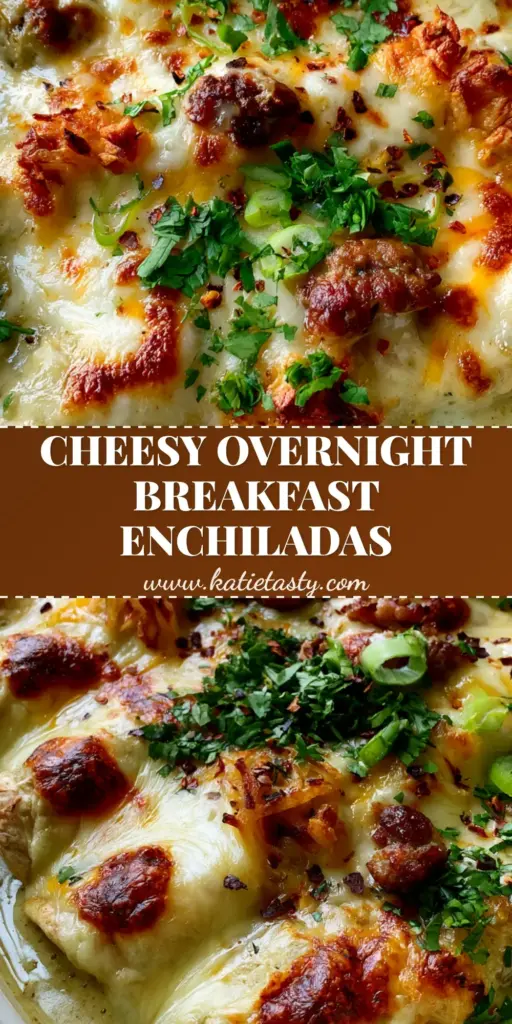 Breakfast Enchilada Casserole with Savory Sausage and Green Chile 4 A close-up shot of a breakfast enchilada casserole in a white dish with melted Monterey Jack, sharp cheddar, sausage crumbles, and green onions.