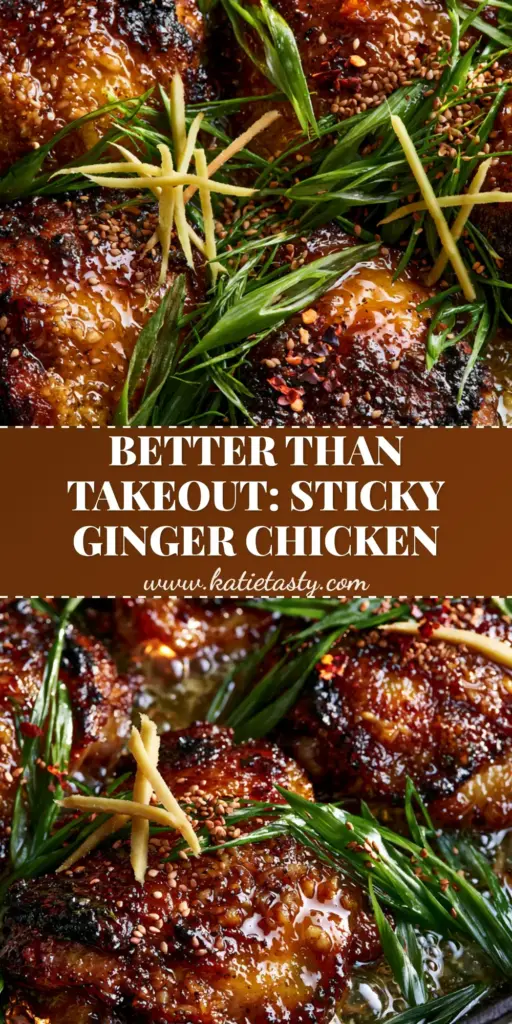 Ginger Garlic Chicken Thigh Bake: The Ultimate Sticky One-Pan Dinner 3 A close-up of Ginger Garlic Chicken Thigh Bake in a cast iron skillet with sticky honey glaze and fresh ginger matchsticks.