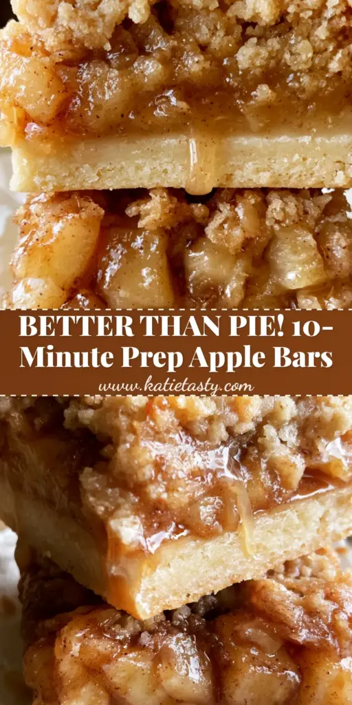 A tall stack of two thick apple bars with a salted caramel drizzle and crispy streusel peaks on white parchment paper.