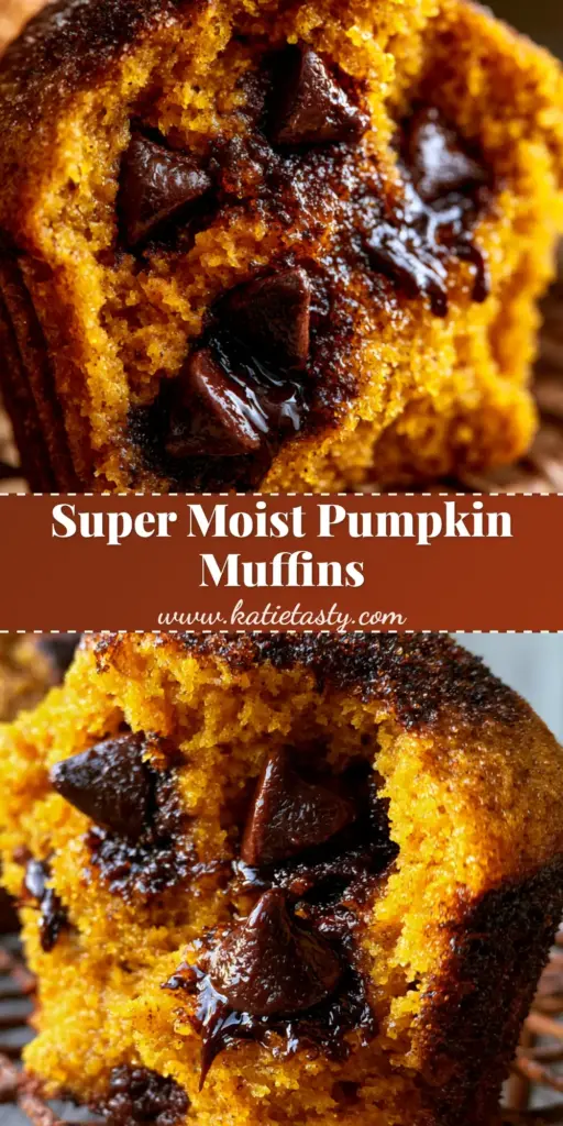A close-up of a warm pumpkin chocolate chip muffin split open on a rustic metal cooling rack, showing gooey dark chocolate and a vibrant orange crumb.