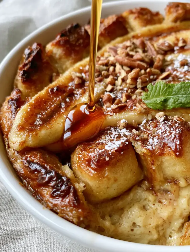 Banana French Toast Casserole with Caramelized Bananas and Brioche 1 A lifted portion of banana french toast casserole showing a thick, set custard center.