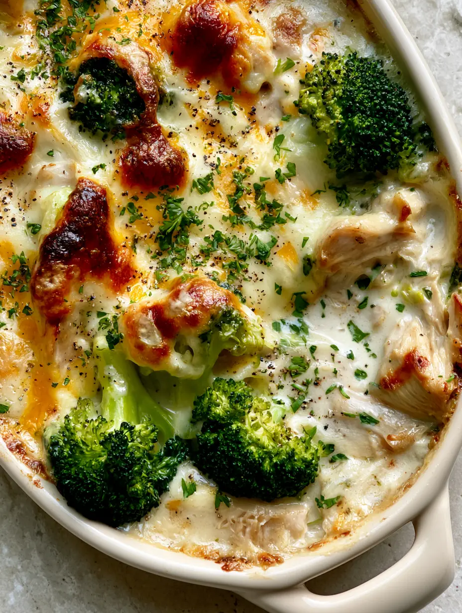 Leftover Turkey Broccoli Casserole: The Ultimate Cheesy Bake 3 Macro top-down shot of Leftover Turkey Broccoli Casserole showing toasted mozzarella peaks and emerald broccoli florets.