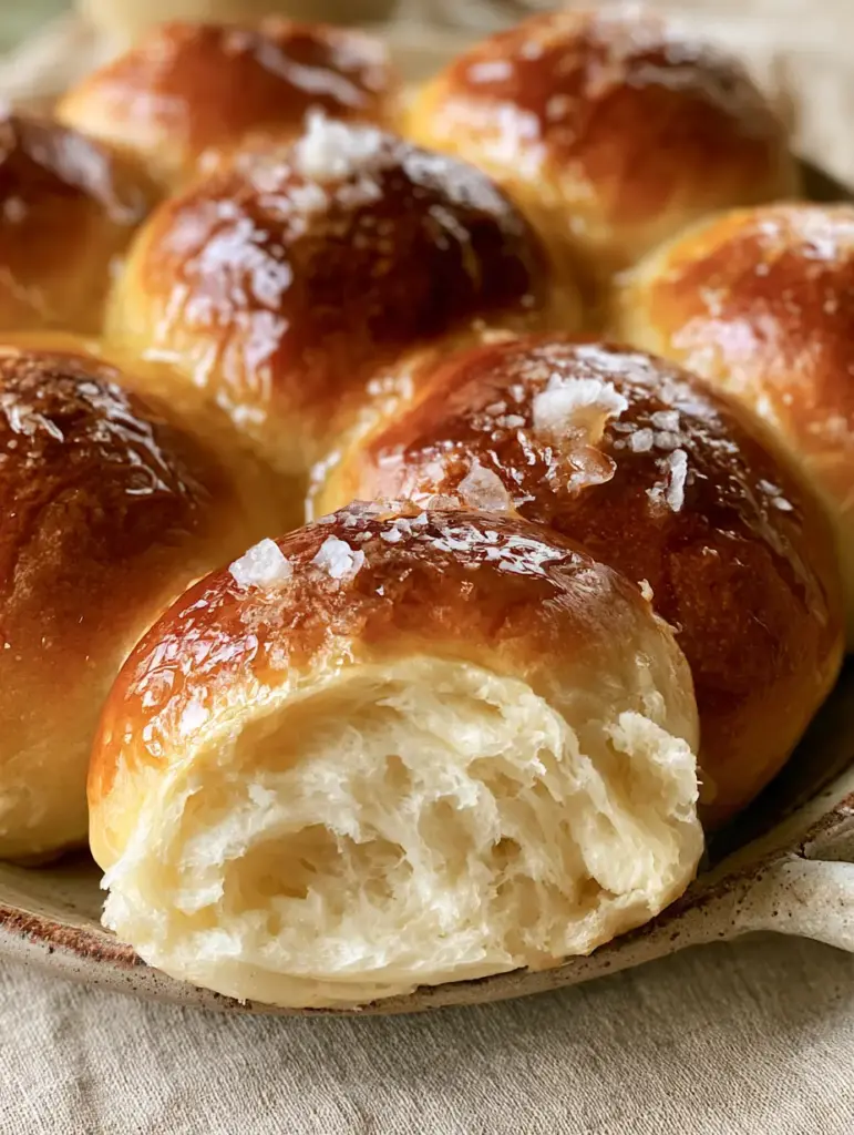 A pulled-apart dinner roll revealing a steaming, snowy-white, pillowy cotton-like interior.