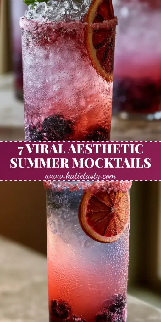 Drink Recipes: Sparkling Blackberry and Blood Orange Refresher 4 A tall crystal highball glass with a pink salt rim, pebble ice, muddled blackberries, and a fuchsia gradient (drink recipes).