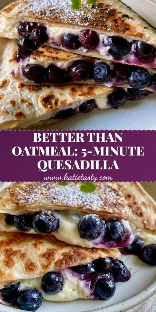 Blueberry Breakfast Quesadilla: The Ultimate Crispy & Creamy Morning Treat 4 A stack of sliced blueberry breakfast quesadilla triangles showing melted cream cheese and bursting purple berries on a white plate.
