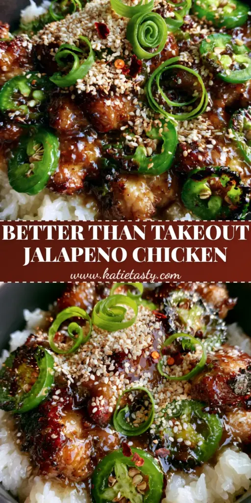 A top-down macro shot of Asian Jalapeno Chicken in a matte black bowl featuring seared chicken thighs in mahogany sauce and charred jalapeno rounds over jasmine rice.