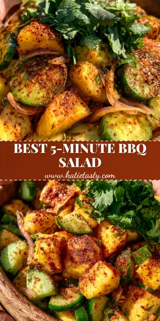 Pineapple Cucumber Salad with Tajin and Fresh Lime Juice 4 A large rustic wooden bowl filled with vibrant Pineapple Cucumber Salad featuring yellow pineapple chunks, green cucumber crescents, and red-orange Tajin seasoning.