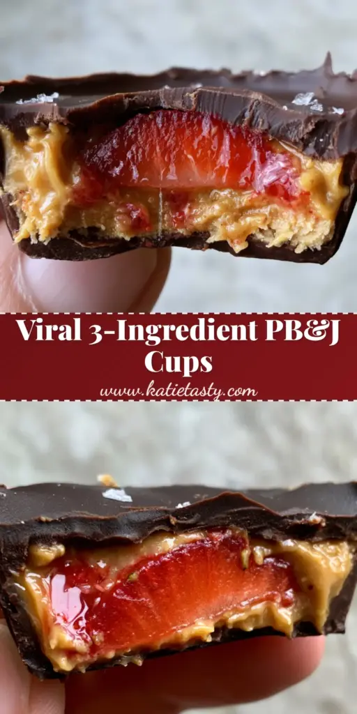 A handheld bitten strawberry peanut butter cup showing the fresh strawberry slice and drippy peanut butter center with sea salt on top.