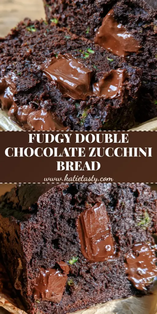 Double Chocolate Zucchini Bread: The Ultimate Fudgy Cocoa Loaf 4 A thick wedge of moist double chocolate zucchini bread topped with melting chocolate chunks and flaky sea salt on parchment paper.