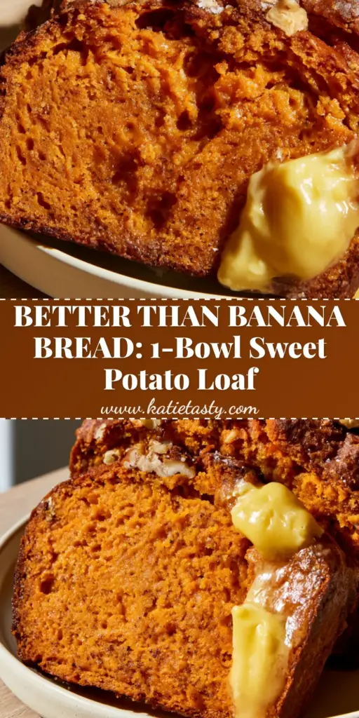 Sweet Potato Bread: The Ultimate Moist and Spiced Homemade Loaf 3 A tall, vertical shot of a sliced sweet potato bread loaf with visible walnuts and cinnamon dusting on a rustic wooden table.