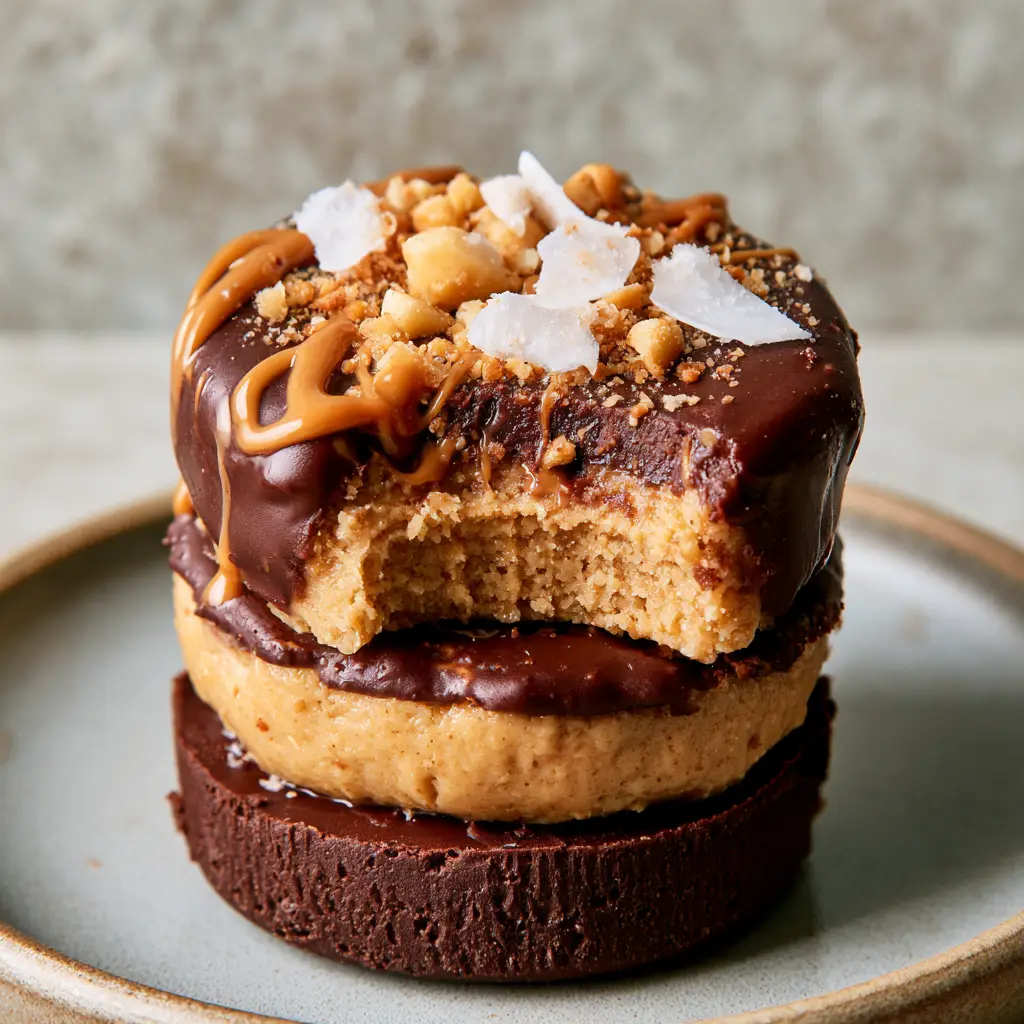 Keto snacks: Decadent No-Bake Peanut Butter Chocolate Fat Bombs 1 A close-up of glossy dark chocolate ganache sweating under soft natural light, topped with sea salt and macadamias.