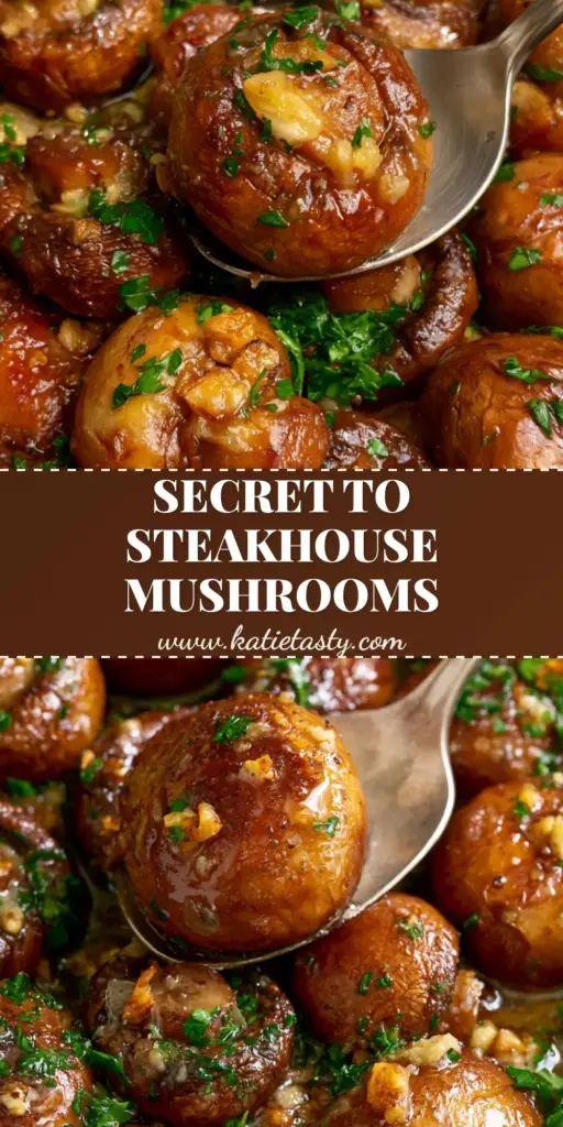 Close-up of glistening sautéed mushrooms in a cast iron skillet with garlic and parsley.
